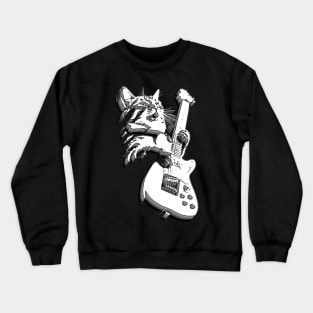 Vintage Rock Cat Playing Guitar lovers guitar player Crewneck Sweatshirt